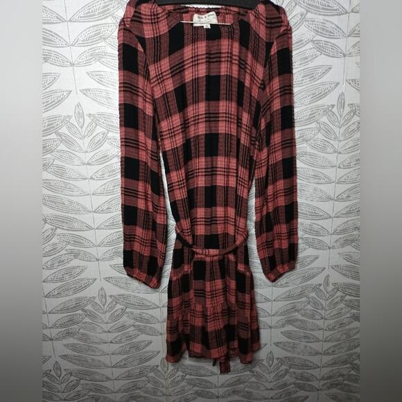 Cloth & Stone Daia Plaid Blouse Ruffle Hem Flowy Sleeves Pink Anthropologie - Picture 8 of 9